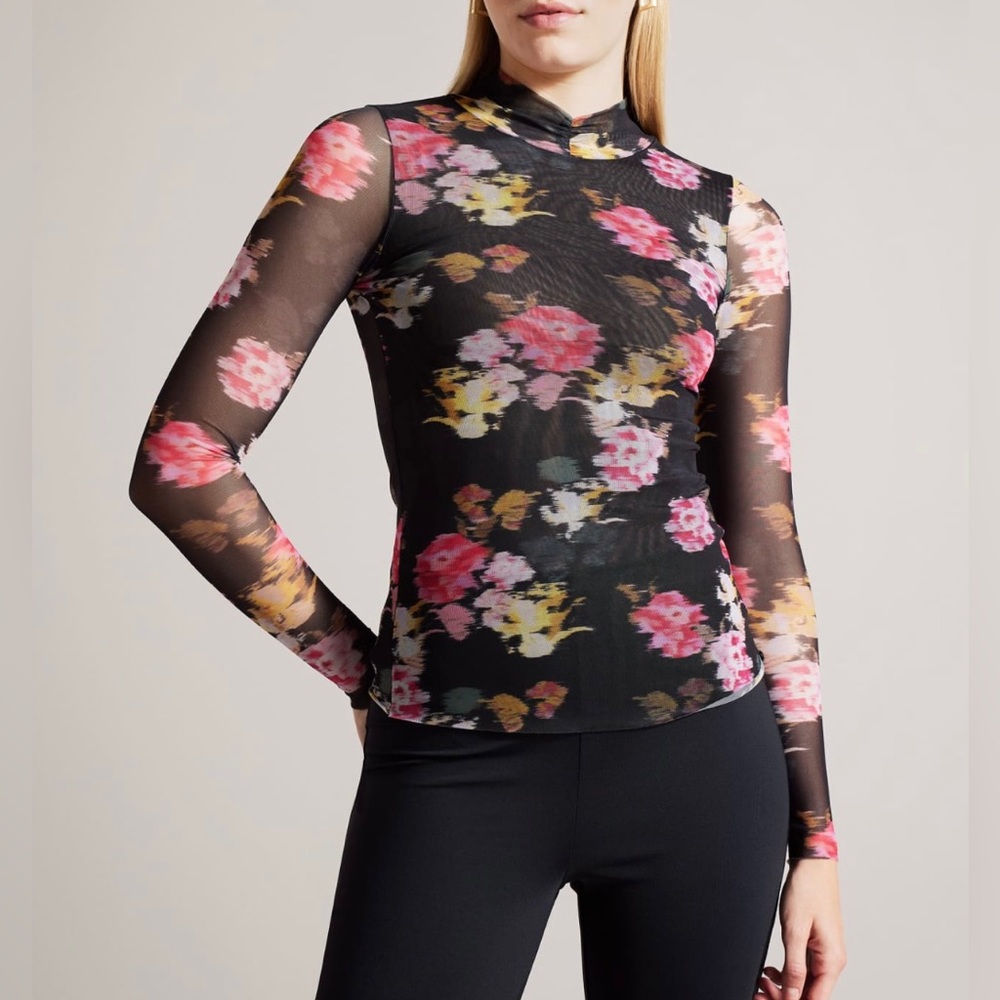 Ted Baker Printed Mesh Top in Black , Malyel size 4
